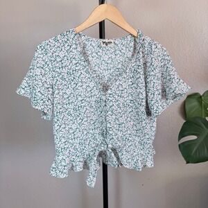 Show Me Your Mumu Women Small Floral Button Front Tie Peplum Top Spring Cottage